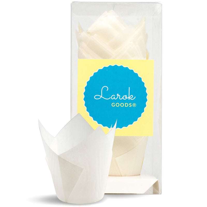 Larok Goods أكواب كعك التوليب: 100 عدد من بطانات الكعك والكعك (أبيض حليبي) - Image 1